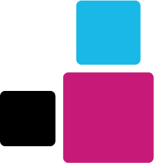 Danve Advertising logomark featuring three stacked squares in black, blue, and magenta.